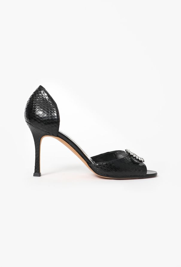 Manolo Blahnik Sedaraby Embossed Peep-Toe Pumps - 1