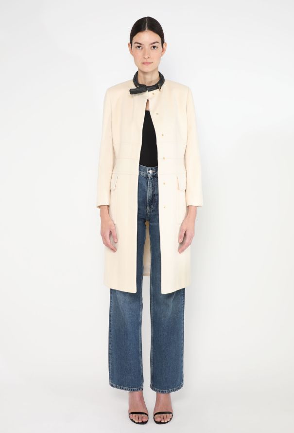 Gucci '90s Leather Trim Cashmere Coat - 4