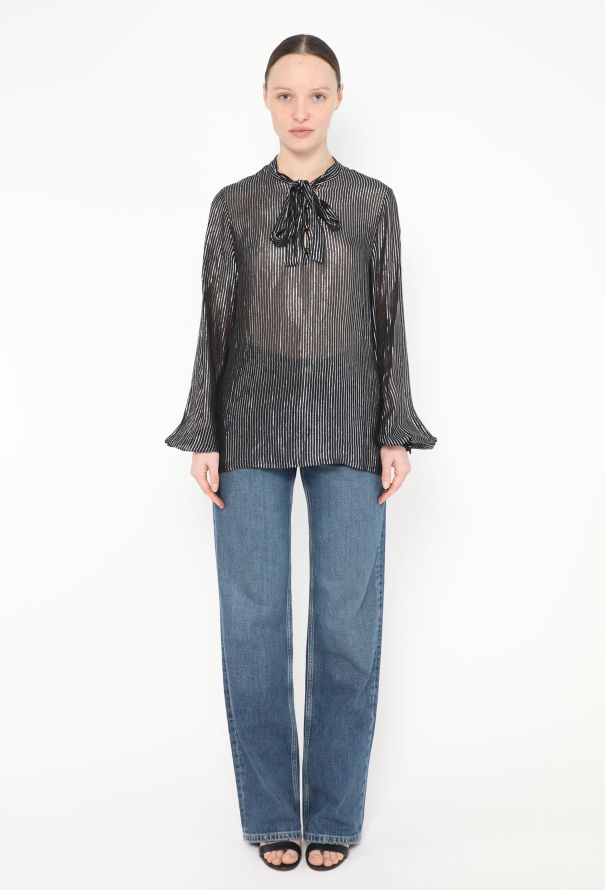 Saint Laurent Iridescent Lamé Lavallière Blouse - 3 Saint Laurent Iridescent Lamé Lavallière Blouse - 3