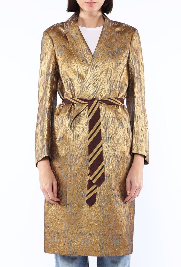 Dries Van Noten Ravik Metallic Jacquard Belted Coat - 4