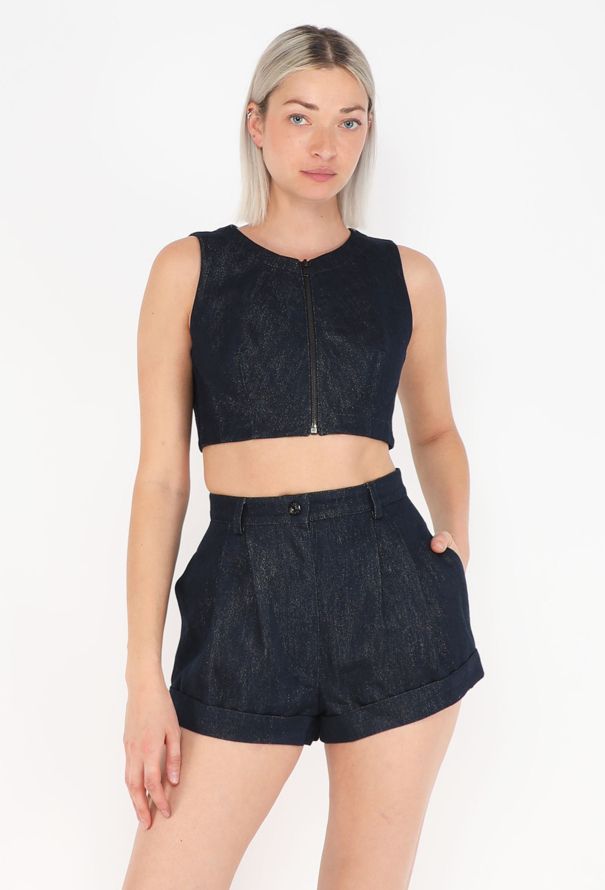 Alaïa Iridescent Denim Shorts Ensemble - 1