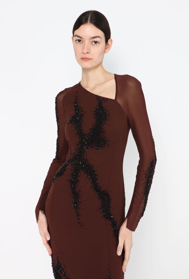 Balmain Vintage Asymmetrical Beaded Silk Gown - 1
