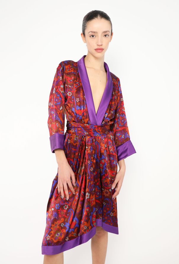 Saint Laurent F/W 1985 Paisley Silk Belted Robe - 3 Saint Laurent F/W 1985 Paisley Silk Belted Robe - 3