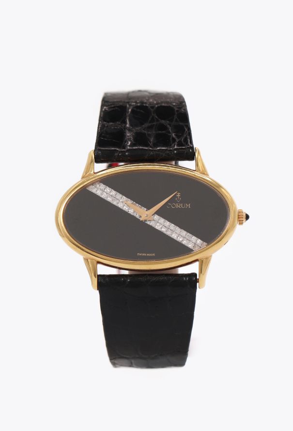Corum 18k Yellow Gold, Diamond & Onyx Maxi Oval Watch - 1