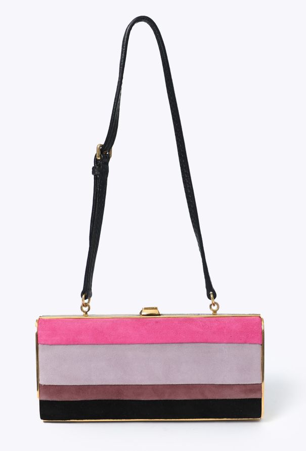 Miu Miu 2008 Striped Suede Minaudière Clutch - 1