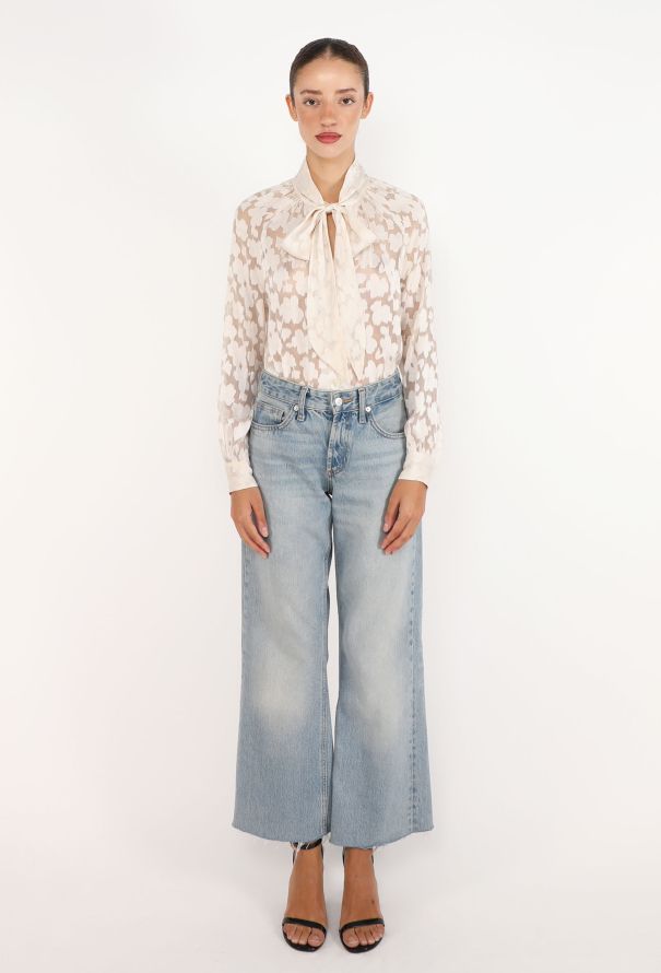 Céline Jacquard Floral Lavallière Blouse, 1970s - 3
