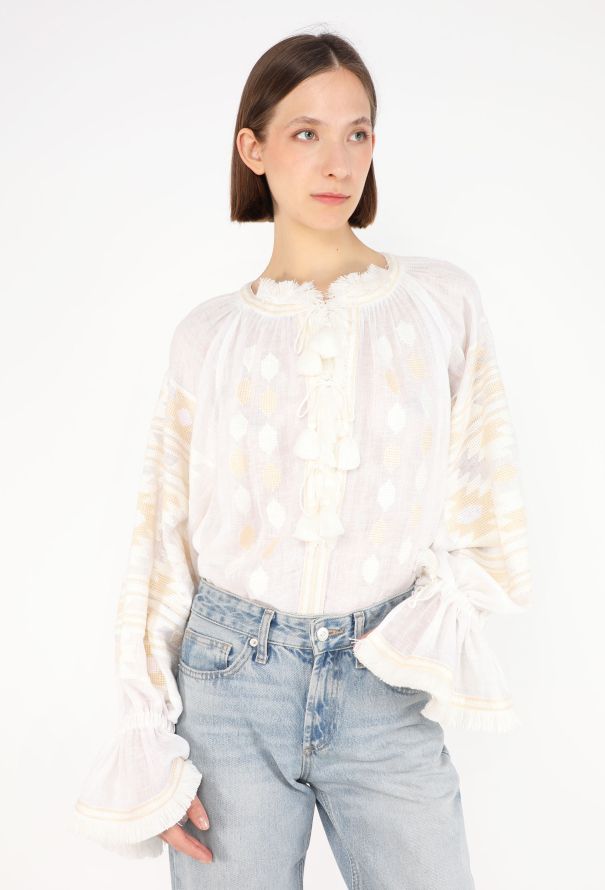 Vita Kin Embroidered Linen Tassel Top - 4