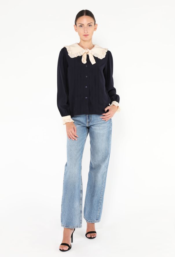 Saint Laurent '80s Ruffled Lavallière Blouse - 2