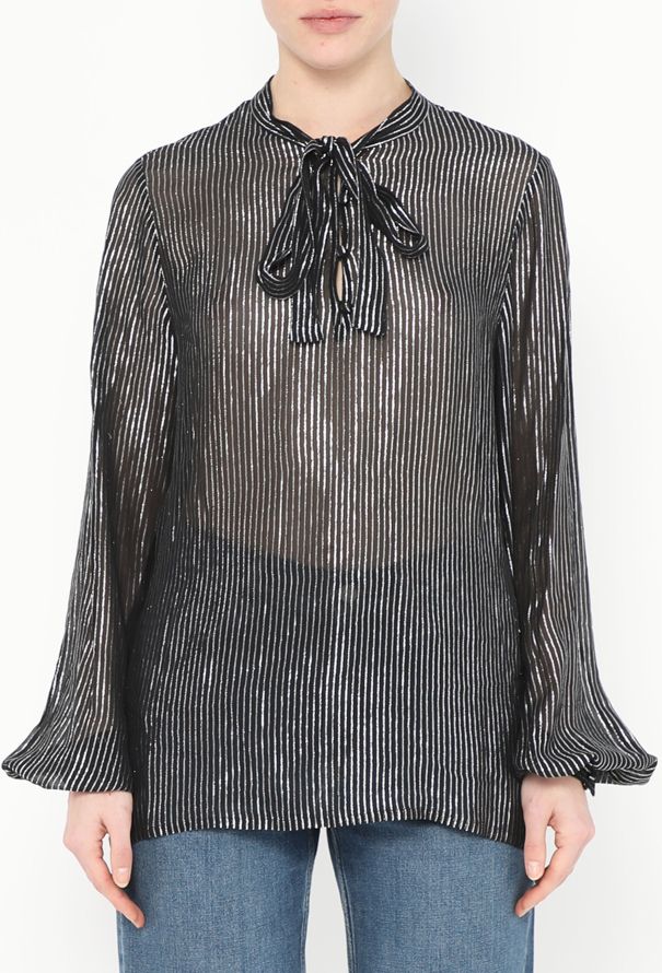 Saint Laurent Iridescent Lamé Lavallière Blouse - 1
