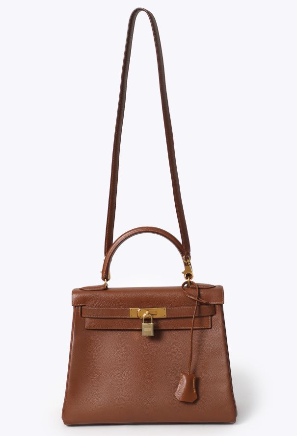 Hermès Vintage Gold Courchevel Kelly Retourné 28 - 2