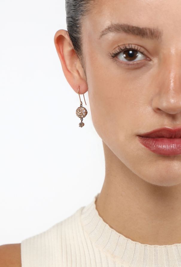 Modern Fine Jewelry 18K Gold & Rose-Cut Diamond Pendant Earrings - 4 Modern Fine Jewelry 18K Gold & Rose-Cut Diamond Pendant Earrings - 4