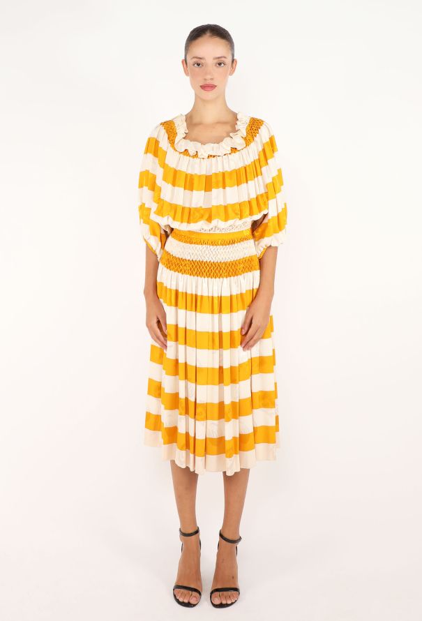 Nina Ricci Smocked Striped Silk Dress, 1970s - 4