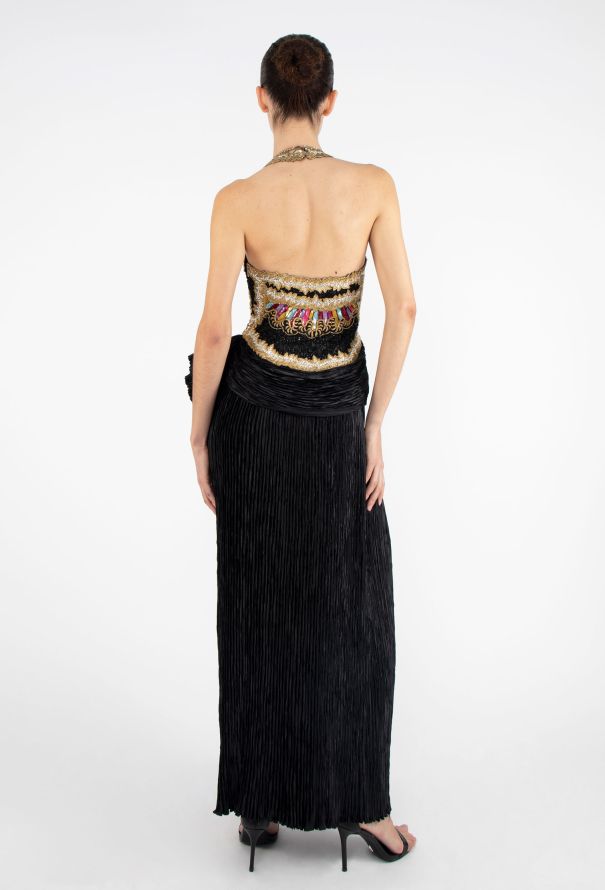 STUNNING Mary McFadden Hand-Embroidered Plissé Gown - 6