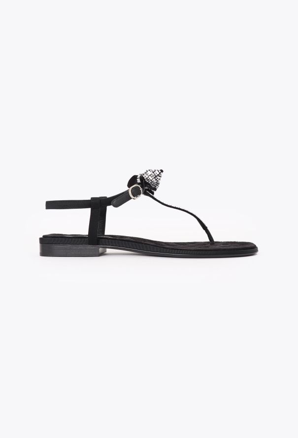 Chanel 2023 Quilted Embellished Bow Sandals - 1