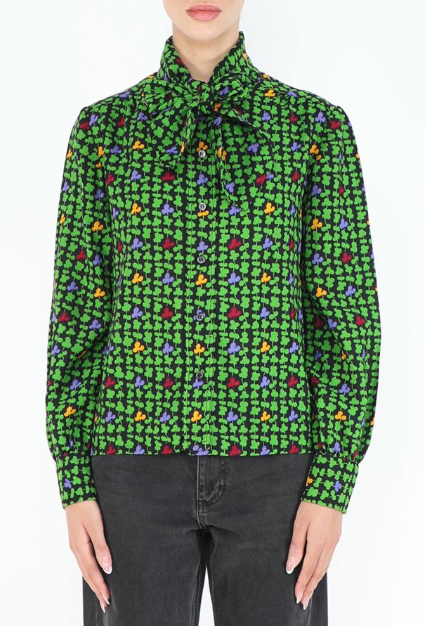Saint Laurent '70s Clover Print Lavallière Blouse - 1
