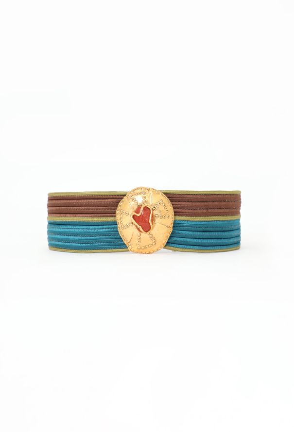 Saint Laurent Vintage Amber Cabochon Silk Belt - 1
