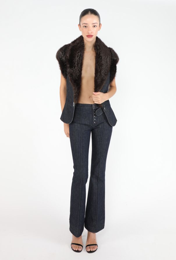 Balenciaga RARE F/W 2005 Fur Trim Denim Ensemble - 6