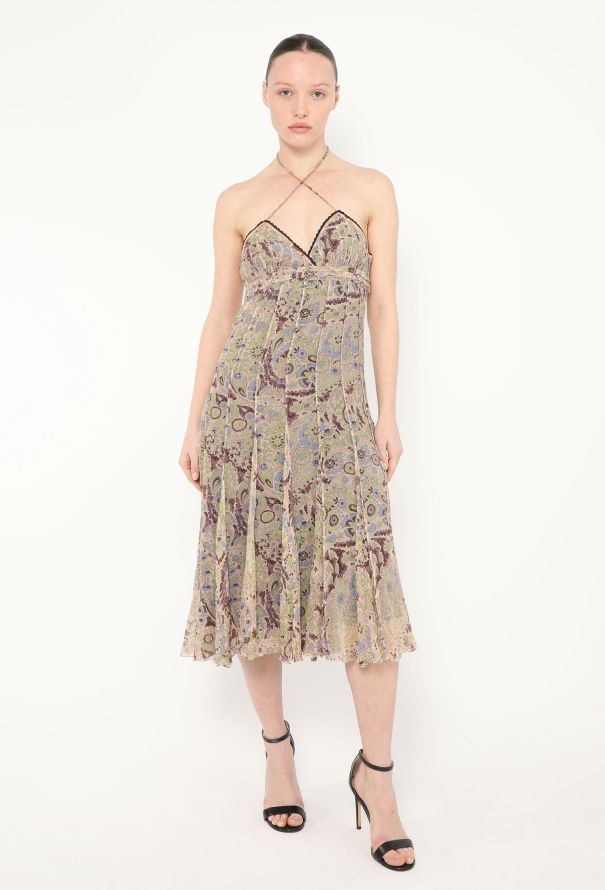 Chloé F/W 2004 Pleated Paisley Chiffon Dress - 3