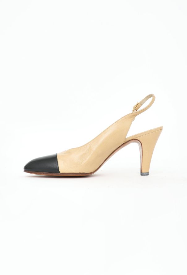 Chanel Bicolor Leather Slingback Heels - 4 Chanel Bicolor Leather Slingback Heels - 4