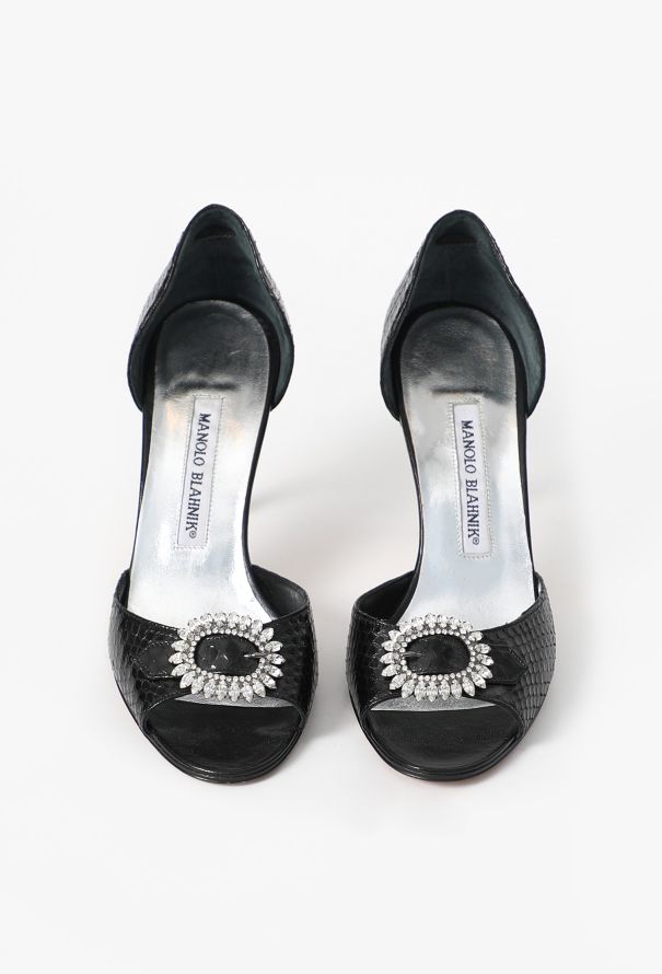 Manolo Blahnik Sedaraby Embossed Peep-Toe Pumps - 2