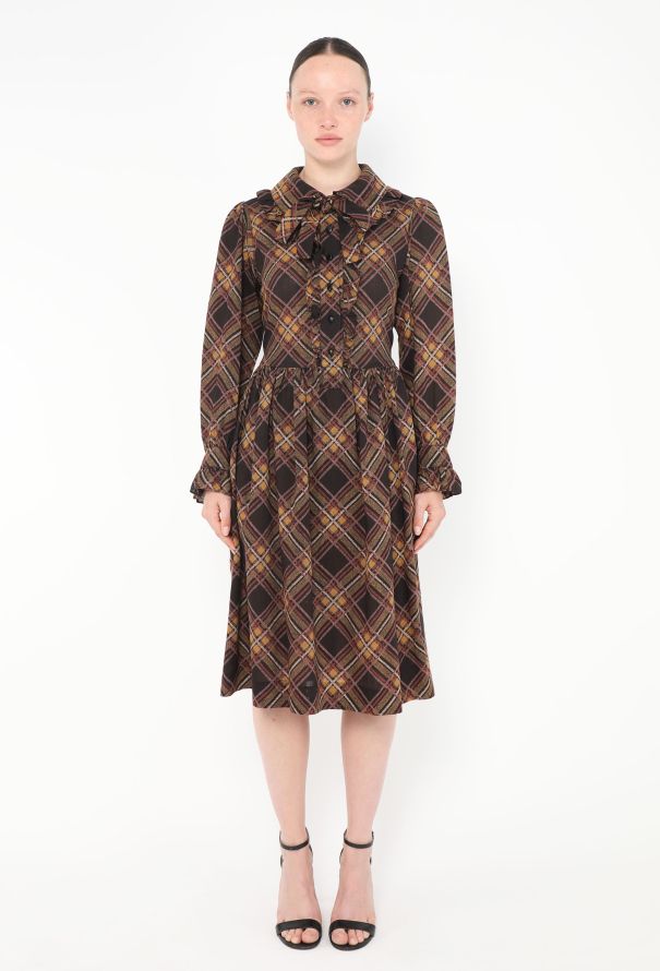 Saint Laurent '70s Plaid Lavallière Smock Dress - 1