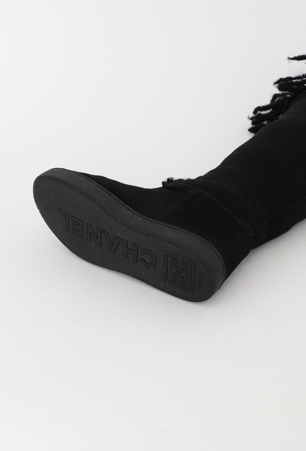 Chanel Suede Shearling 'CC' Knee Boots - 5