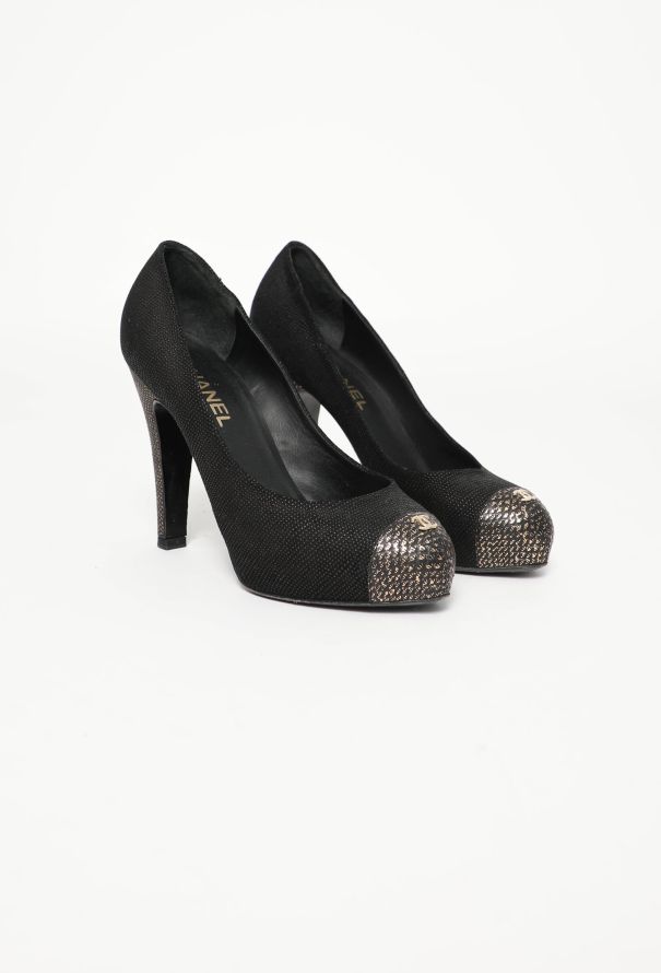 Chanel Textured Leather 'CC' Pumps - 2 Chanel Textured Leather 'CC' Pumps - 2