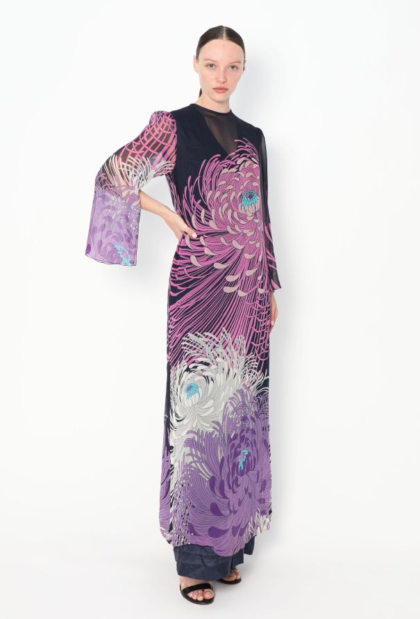 Hanae Mori '70s Floral Chiffon Kaftan - 2