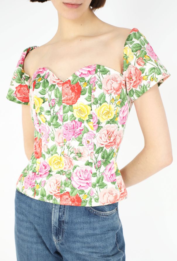 Saint Laurent S/S 1992 Rose Printed Bustier Blouse - 1