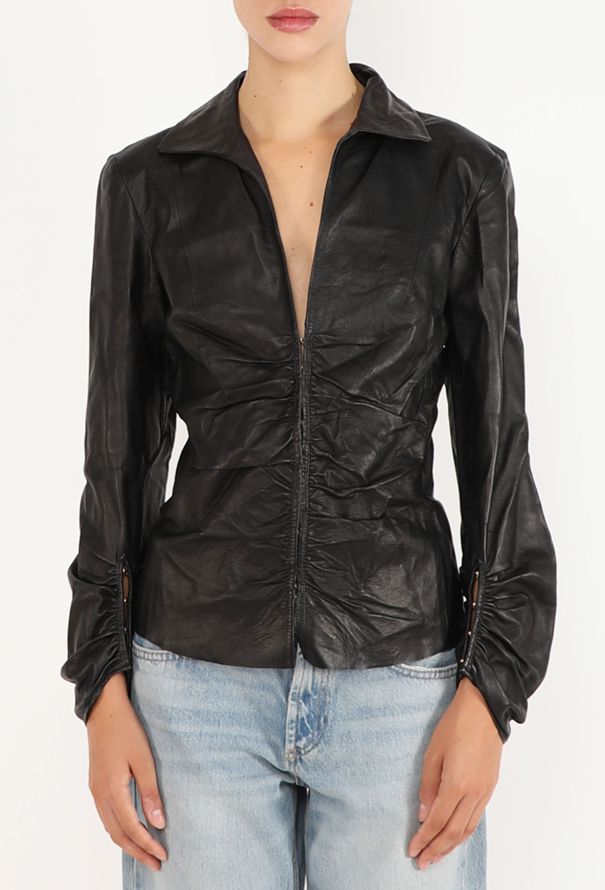 Roberto Cavalli Ruched Leather Corset Top, Early 2000s - 1