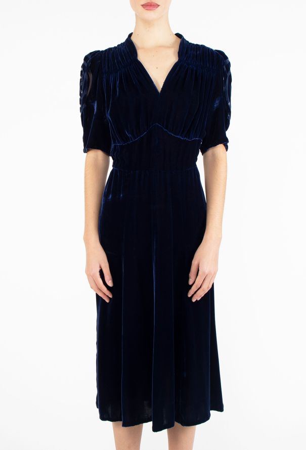 '70s Velvet Shirred Dress - 3