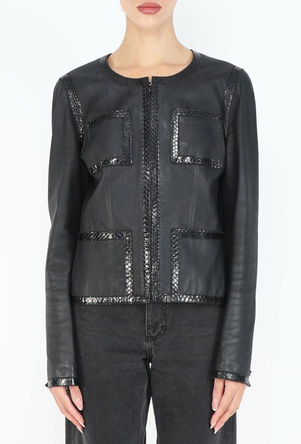 Chanel 2004 Snakeskin Trim Leather Jacket - 4
