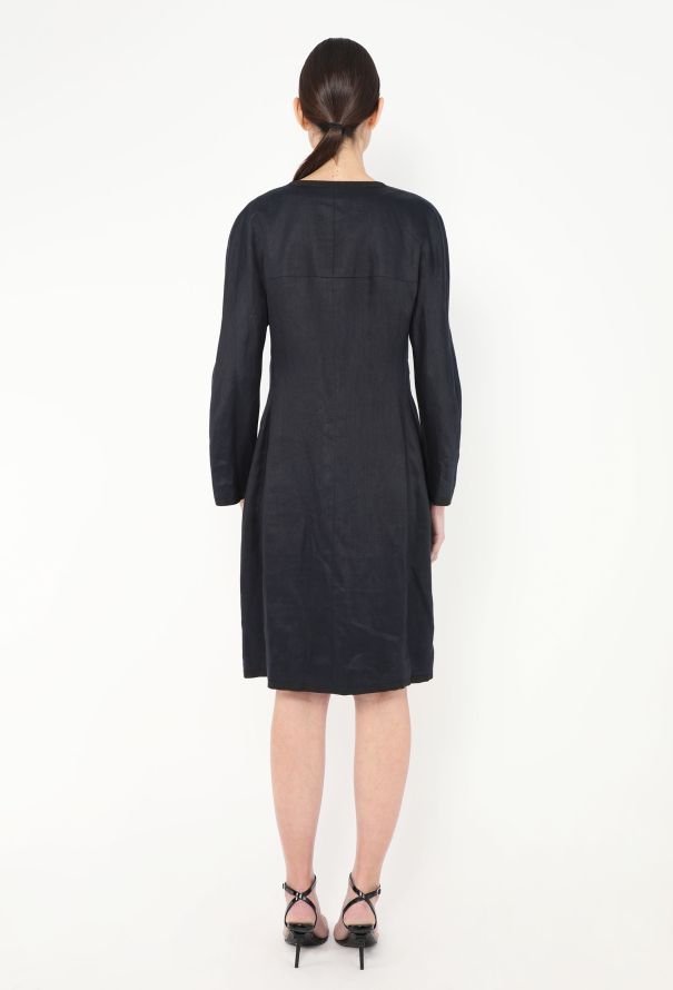 Chanel 1992 Linen Grosgrain Pocket Dress - 4 Chanel 1992 Linen Grosgrain Pocket Dress - 4