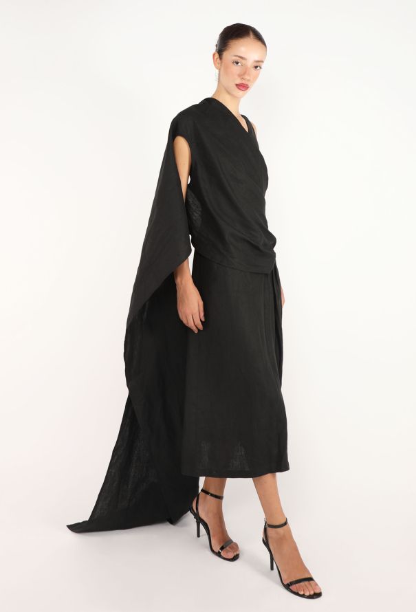 Dries Van Noten Draped Embroidered Linen Dress, S/S 2000 - 4