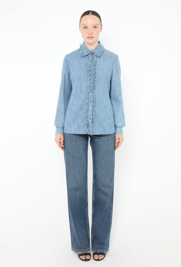 Miu Miu Ruffled Trim Denim Shirt - 3
