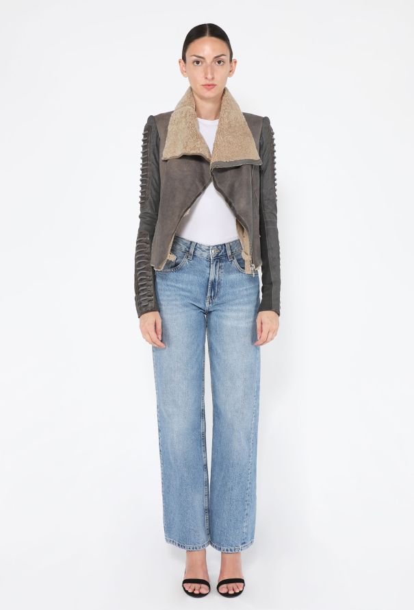 Rick Owens Shearling Leather Biker Jacket - 5