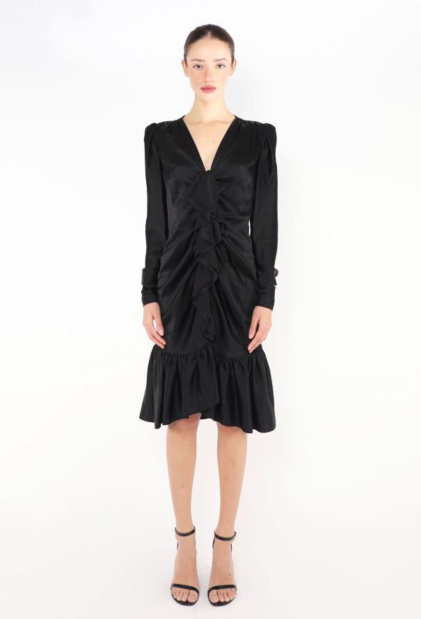 Saint Laurent Rare 1982 Satin Ruffled Dress - 1