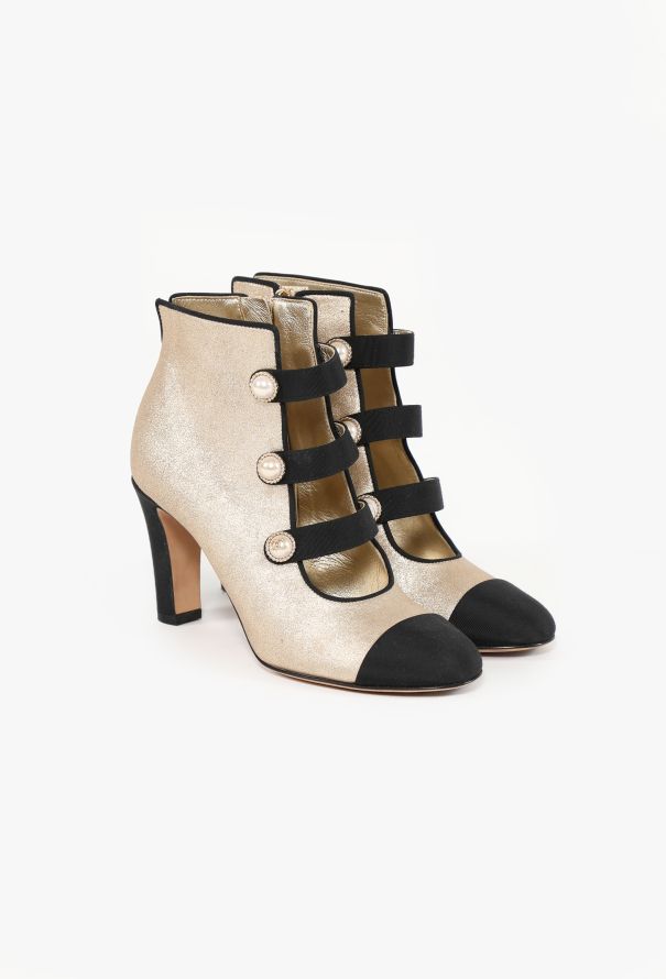Chanel Metallic Cap-Toe Ankle Boots - 2
