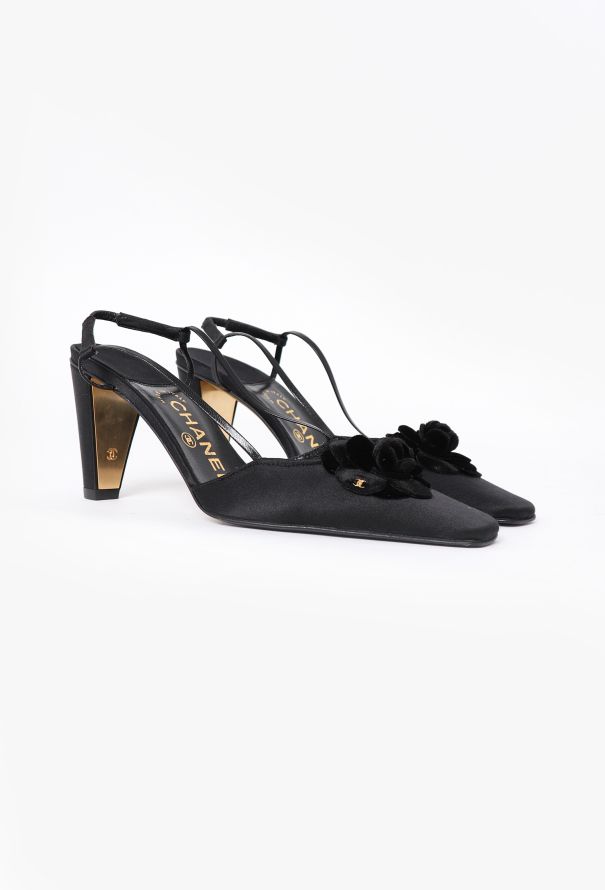 Chanel Velvet Camélia Satin Slingbacks - 2 Chanel Velvet Camélia Satin Slingbacks - 2