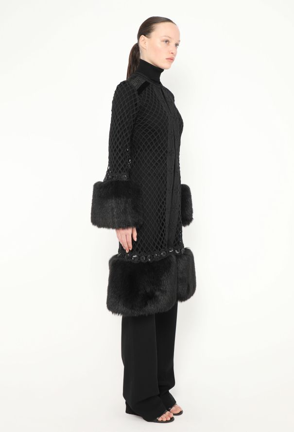 Lattice Fur Trim Opera Coat - 4