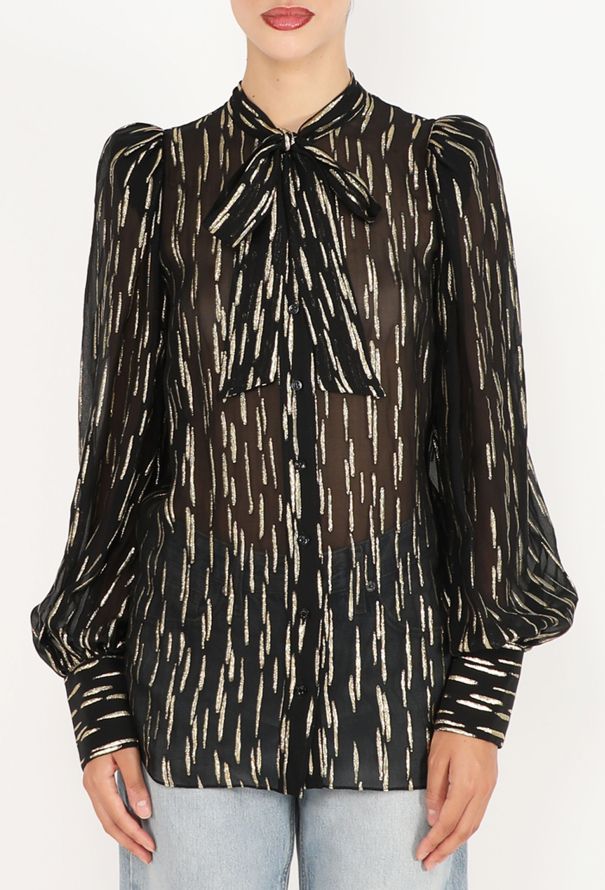 Givenchy Metallic Striped Lavalliere Blouse - 1