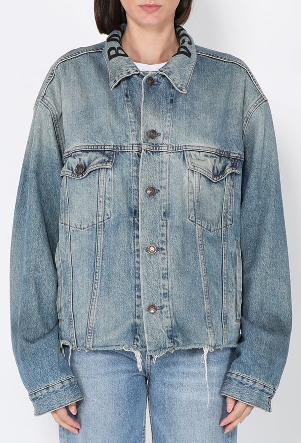 Balenciaga Distressed Logo Denim Jacket - 1