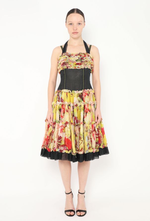 Jean Paul Gaultier S/S 2006 Ruffled Floral Silk Dress - 3