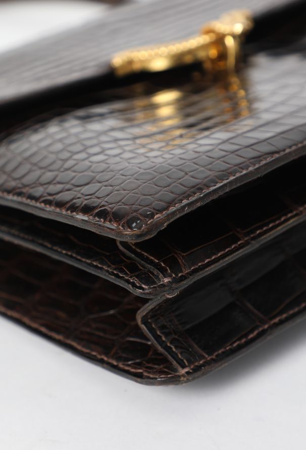 Hermès Rare 1960s Marron Porosus Vasco Bag - 7