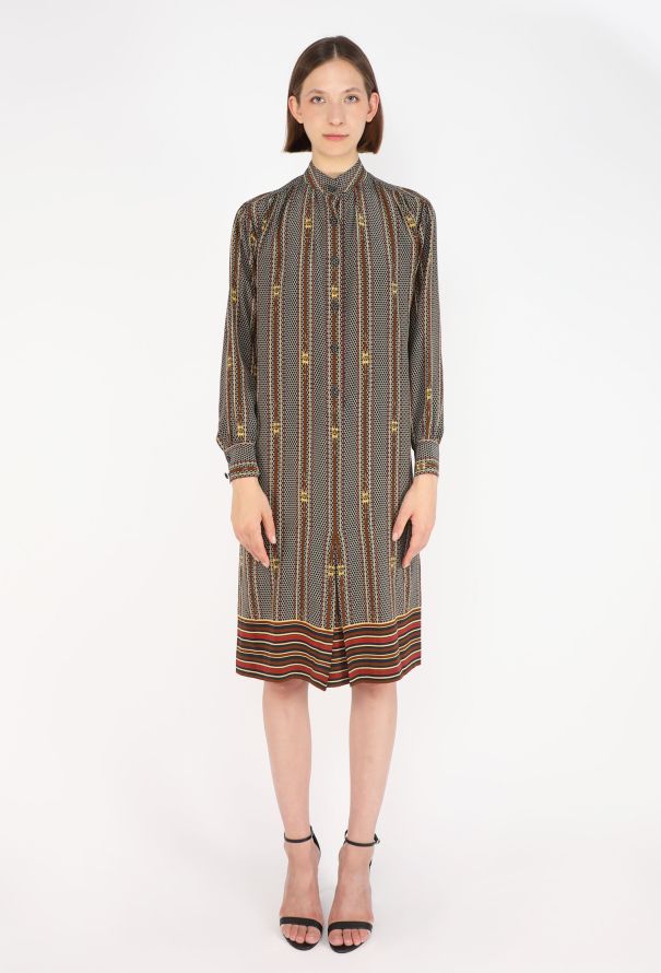 Gucci Equestrian Print Silk Dress, 1970s - 3