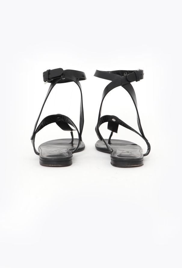 Hermès Leather Ankle Wrap Sandals - 4