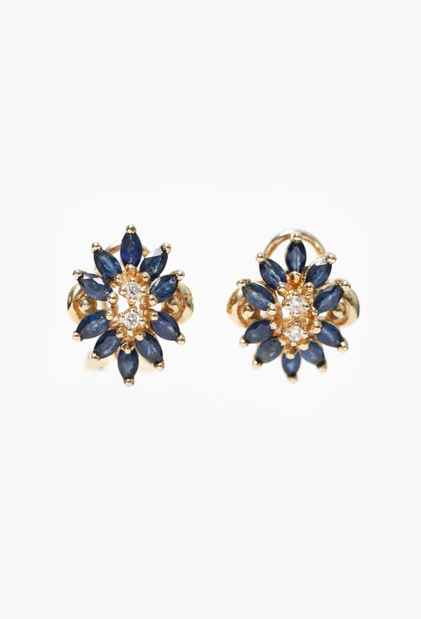 Modern Fine Jewelry 14K Yellow Gold, Diamond & Sapphire Earrings - 1