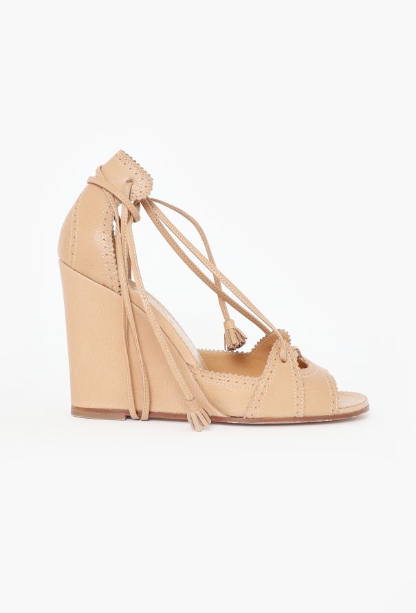 Hermès Eyelet Leather Wedge Sandals - 1