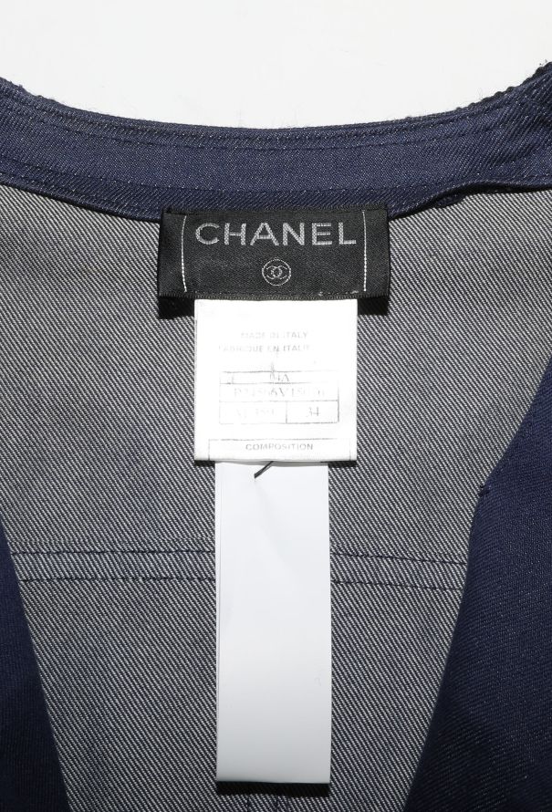 Chanel F/W 2004 Embroidered Trim Denim Dress - 6 Chanel F/W 2004 Embroidered Trim Denim Dress - 6