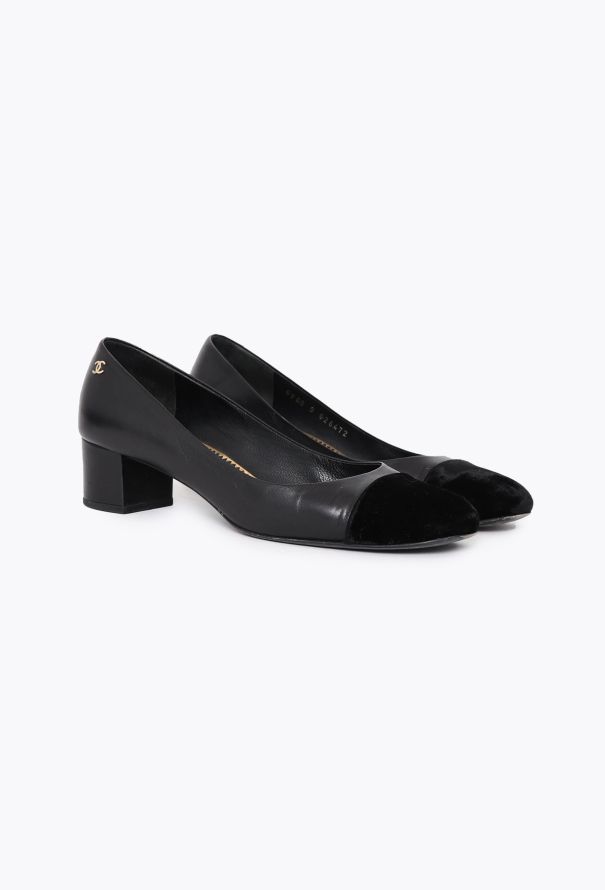 Chanel Velvet Trim Cap-Toe Pumps - 2